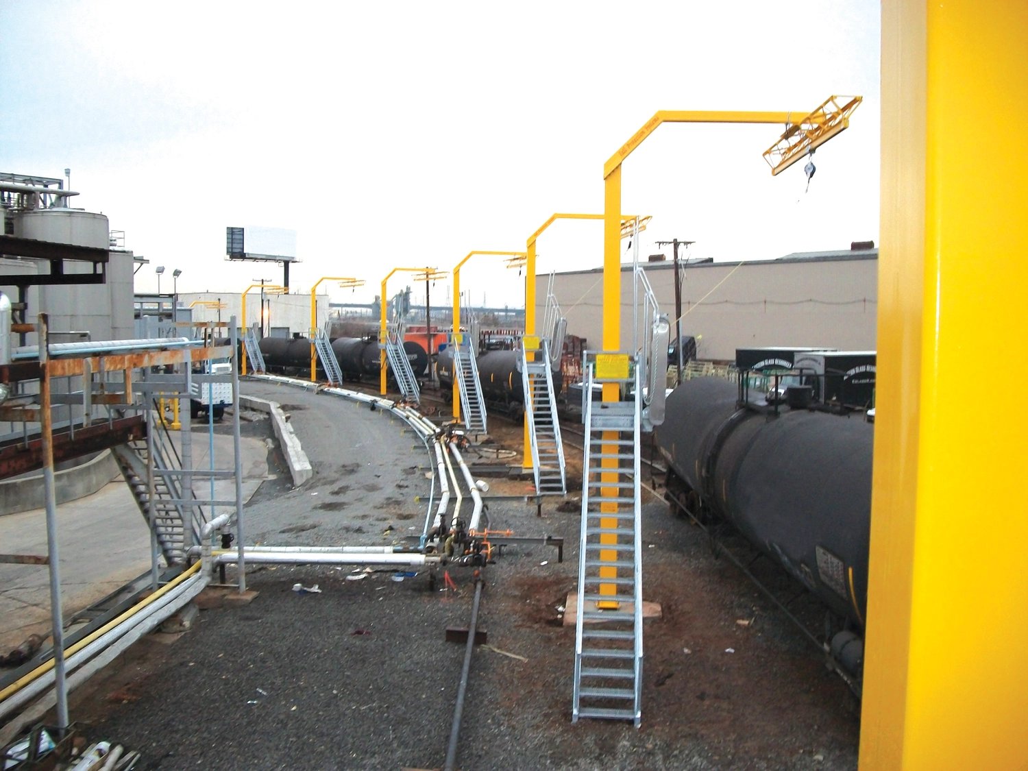 loading platforms with overhead rigid rail system