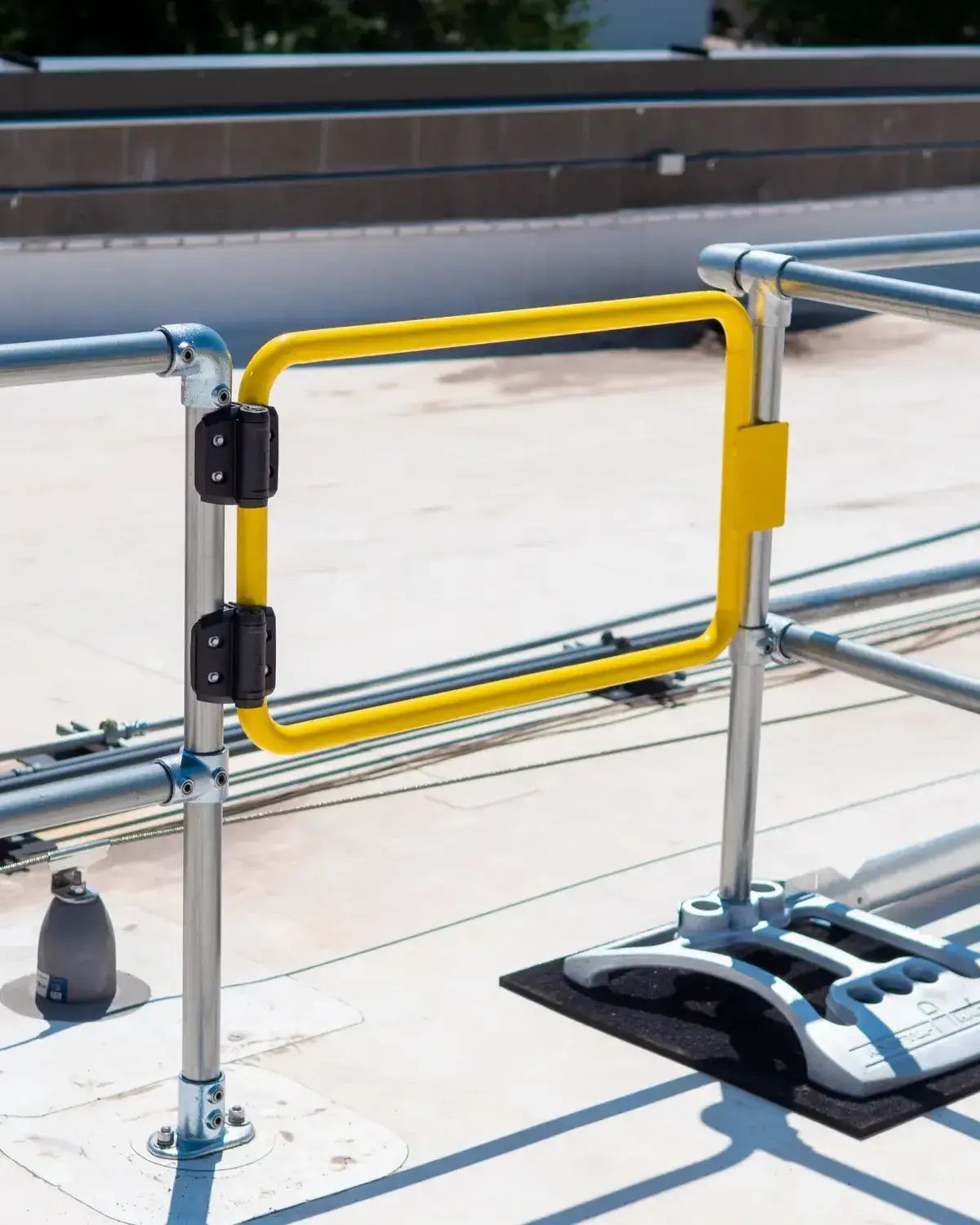 Yellow powder coated swing gate
