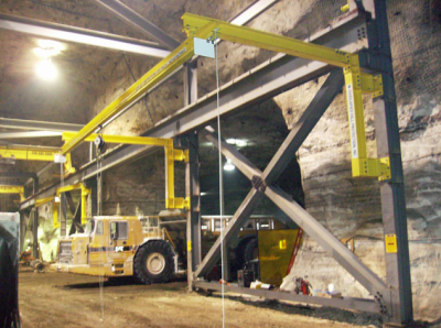 rigid rail fall arrest system for mine application