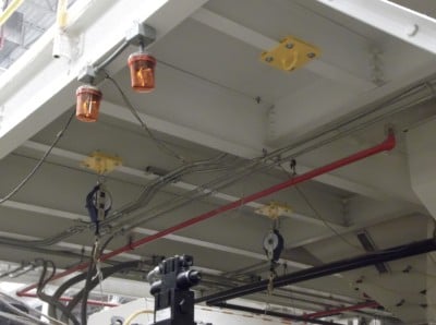 Single point anchors for industrial machinery maintenance attached to a mezzanine platform